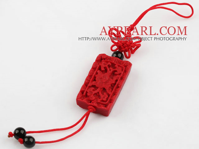 Cinnabar pendant,6*16*30mm rectangle,with chinese knot,Red,Sold by each