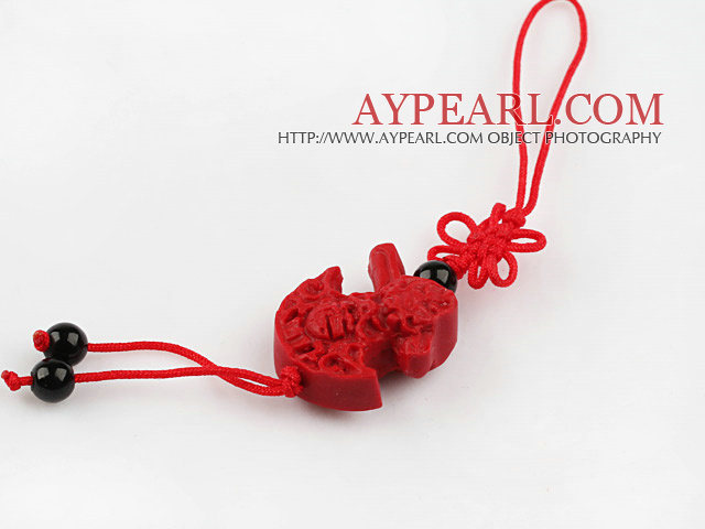 Cinnabar pendant,10*25mm,with chinese knot,Red,Sold by each
