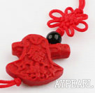 Cinnabar pendant,8*20mm,with chinese knot,Red,Sold by each