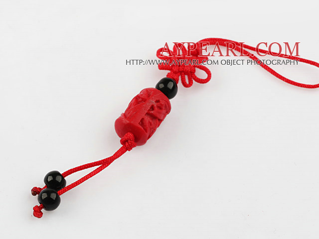 Cinnabar pendant,10*16mm,with chinese knot,Red,Sold by each