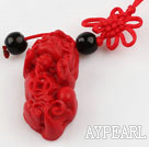 Cinnabar pendant,10*12*30mm beast,with chinese knot,Red,Sold by each