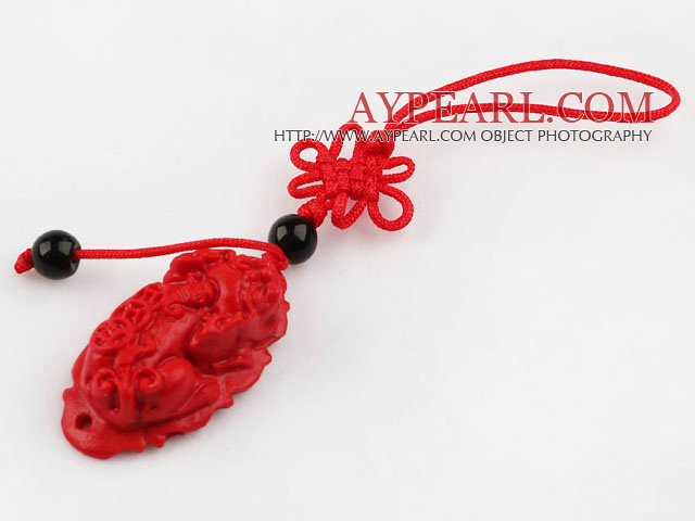 Cinnabar pendant,10*20*25mm beast,with chinese knot,Red,Sold by each