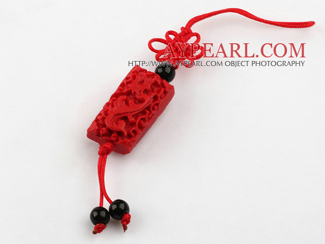 Cinnabar pendant,10*15*25mm rectangle,with chinese knot,Red,Sold by each