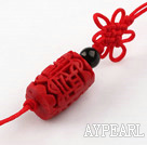 Cinnabar pendant,12*15*17mm cylinder,with chinese knot,Red,Sold by each