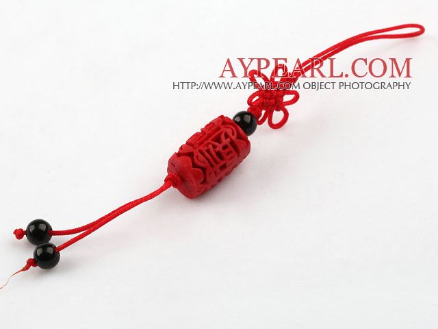 Cinnabar pendant,12*15*17mm cylinder,with chinese knot,Red,Sold by each