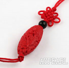 Cinnabar pendant,10*14*30mm flat oval,with chinese knot,Red,Sold by each