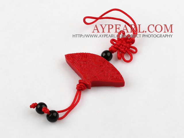 Cinnabar pendant,6*18*35mm fan,with chinese knot,Red,Sold by each
