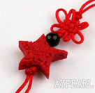 Cinnabar pendant,6*18mm star,with chinese knot,Red,Sold by each