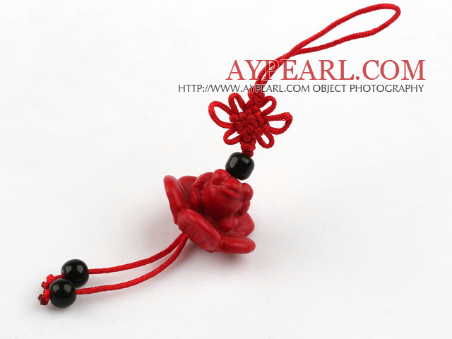 Cinnabar pendant,15*25mm,frog on the lotus,with chinese knot,Red,Sold by each