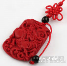 Cinnabar pendant,6*25*40mm,carved with the dragon,with chinese knot,Red,Sold by each