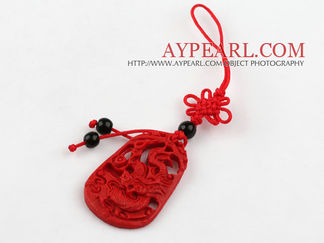 Cinnabar pendant,4*20*40mm,carved with the dragon,with chinese knot,Red,Sold by each