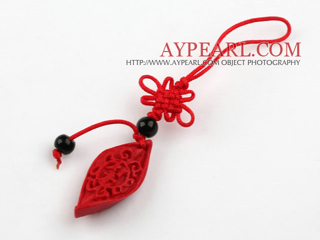Cinnabar pendant,8*16*30mm twist horse eye with chinese knot,Red,Sold by each