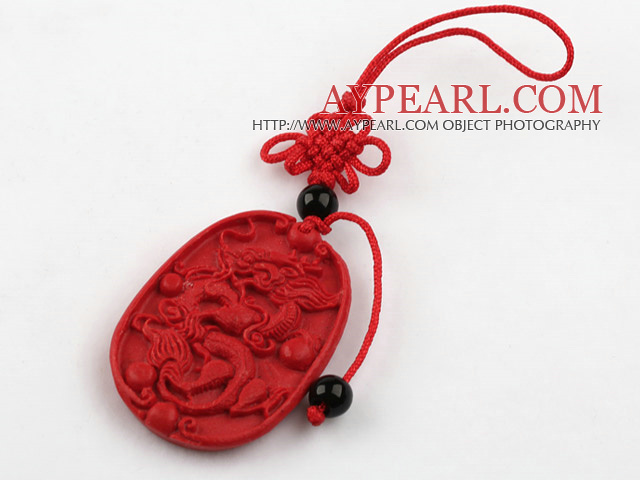 Cinnabar pendant,5*28*40mm,carved with the dragon,with chinese knot,Red,Sold by each