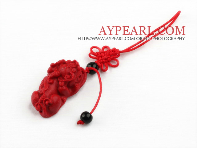 Cinnabar pendant,14*20*26mm beast with chinese knot,Red,Sold by each