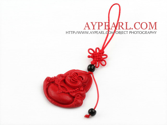 Cinnabar pendant,10*35mm Buddha with chinese knot,Red,Sold by each