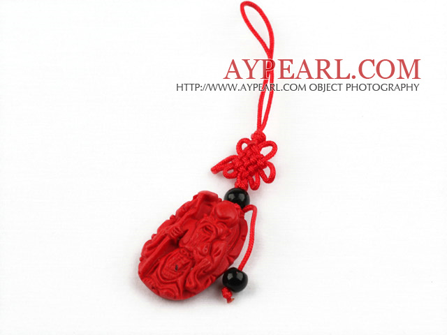 Cinnabar pendant,6*24*45mm Longevity with chinese knot,Red,Sold by each.