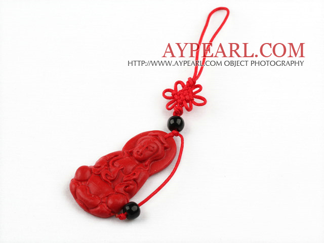 Cinnabar pendant,6*24*45mm Kwan-yin with chinese knot,Red,Sold by each.