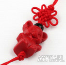 Cinnabar pendant,16*30mm pig with chinese knot,Red,Sold by each.