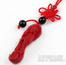 Cinnabar pendant,10*46mm Kwan-yin with chinese knot,Red,Sold by each.