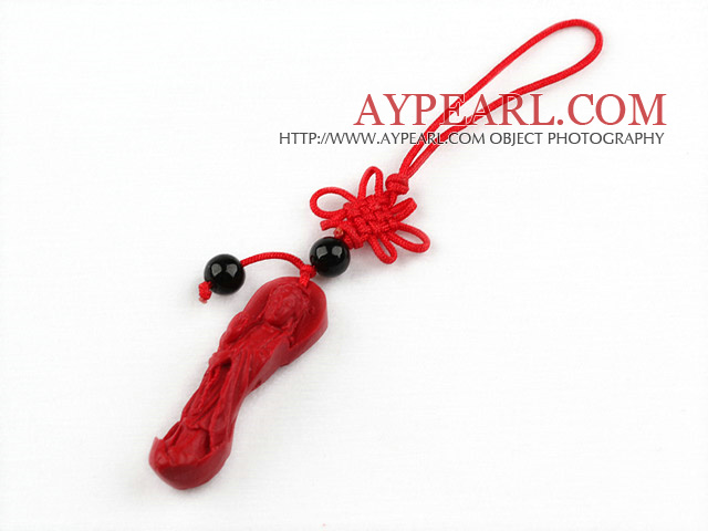 Cinnabar pendant,10*46mm Kwan-yin with chinese knot,Red,Sold by each.