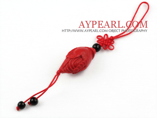 Cinnabar pendant,16*30mm corn with chinese knot,Red,Sold by each.