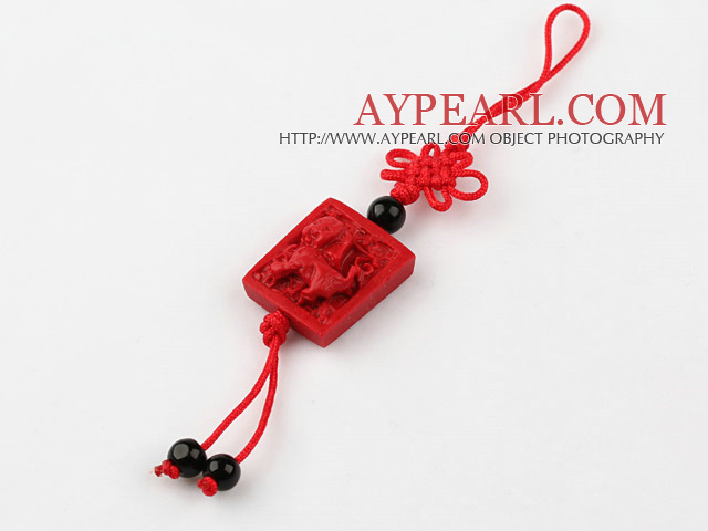 Cinnabar pendant,20mm Chinese zodiac with chinese knot,Red,Sold by each.