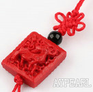 Cinnabar pendant,20mm Chinese zodiac with chinese knot,Red,Sold by each.