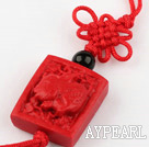 Cinnabar pendant,20mm Chinese zodiac,Red,Sold by each.