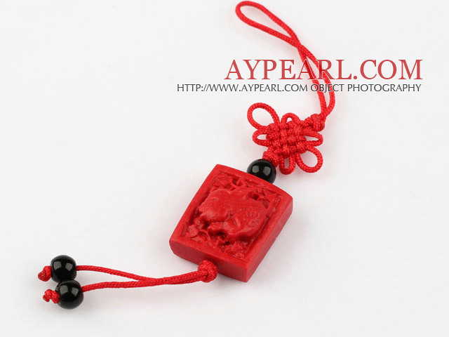Cinnabar pendant,20mm Chinese zodiac,Red,Sold by each.