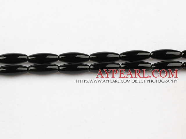 black agate beads,6*16mm rice,Grade A,sold per 15.35-inch strand