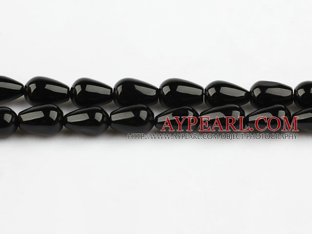 black agate beads,10*14mm teardrop,Grade A, straight hole,sold per 15.35-inch strand