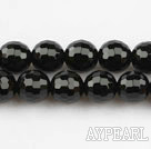 black agate beads,6mm,round,faceted,Grade A,sold per 15.35-inch strand