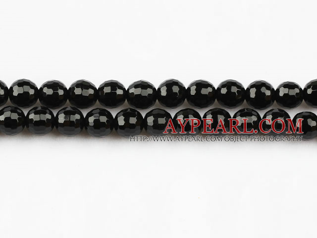 black agate beads,6mm,round,faceted,Grade A,sold per 15.35-inch strand