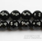 black agate beads,12mm,round,faceted,Grade A,Sold per 15.75-inch strands