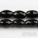 black agate beads,8*12mm,rice,faceted,Grade A,Sold per 15.35-inch strands