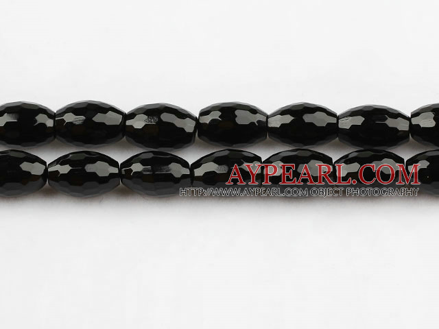 black agate beads,8*12mm,rice,faceted,Grade A,Sold per 15.35-inch strands