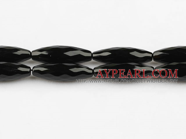 black agate beads,10*30mm,rice,faceted,Grade A,Sold per 15.35-inch strands