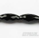 black agate beads,15*30mm,rice,faceted,Grade A,Sold per 15.35-inch strands