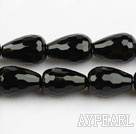 black agate beads,10*14mm,teardrop,faceted,Grade A,straight hole,Sold per 15.35-inch strands