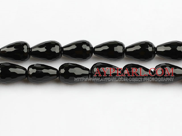 black agate beads,10*14mm,teardrop,faceted,Grade A,straight hole,Sold per 15.35-inch strands