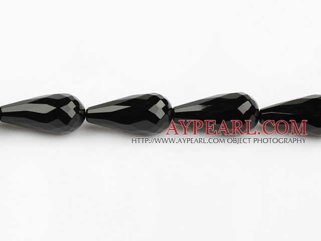 black agate beads,15*30mm,teardrop,faceted,Grade A,straight hole,Sold per 15.35-inch strands