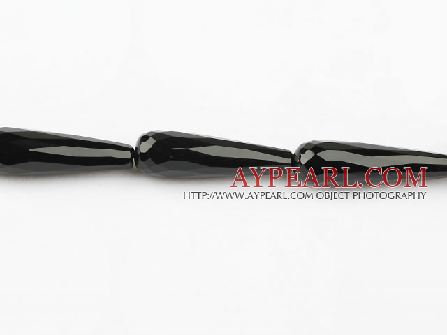 black agate beads,12*40mm,teardrop,faceted,Grade A,straight hole,Sold per 15.35-inch strands