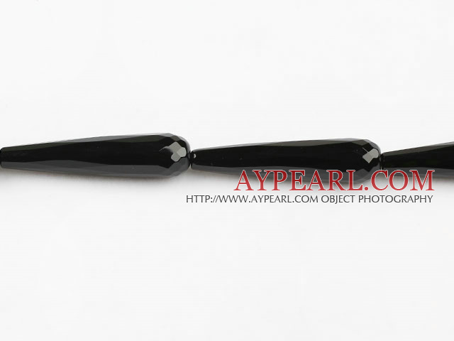 black agate beads,12*50mm,teardrop,faceted,Grade A,straight hole,Sold per 157.48-inch strands