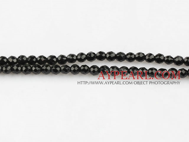 black agate beads,3mm round,faceted,Grade A ,sold per 15.75-inch strand