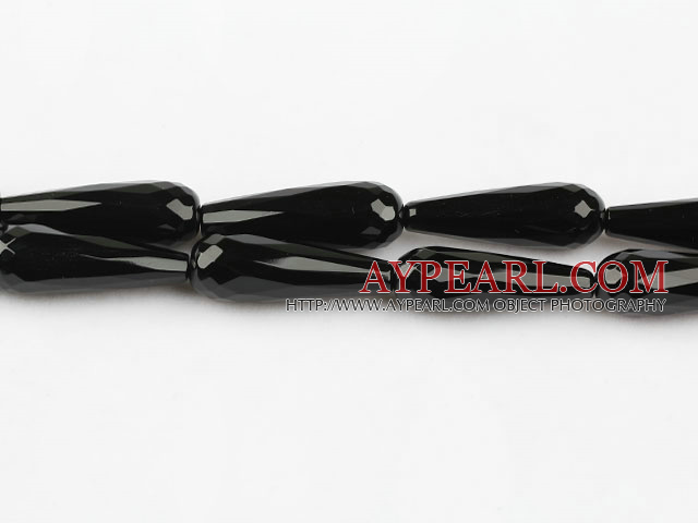 black agate beads,10*30mm teardrop,faceted,Grade A ,Sold per 15.35-inch strands