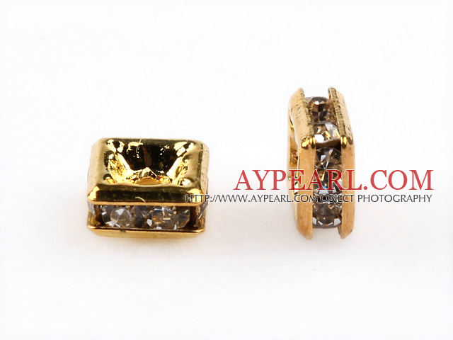 rhinestone beads,5*5mm square,golden,sold per pkg of 100