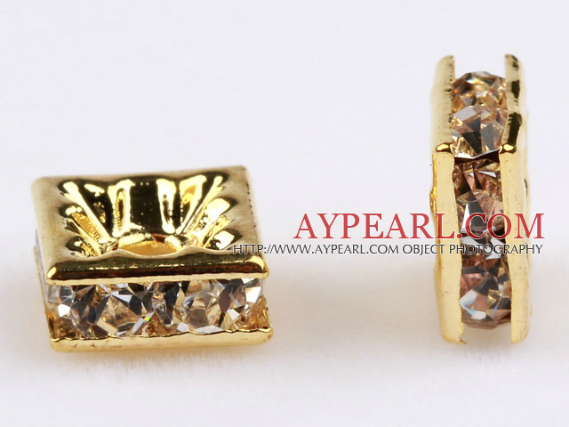 rhinestone beads,7*7mm square,golden,sold per pkg of 100