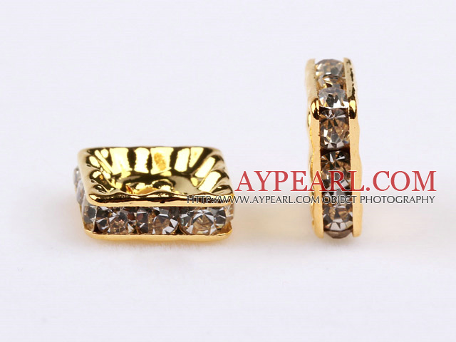 rhinestone beads,10*10mm square,golden,sold per PKG of 100