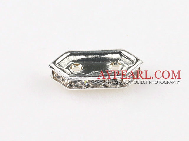 Beads,alloy and rhinestone,color,4.5*11mm 2-strand  bridge spacer. Sold per pkg of 100.