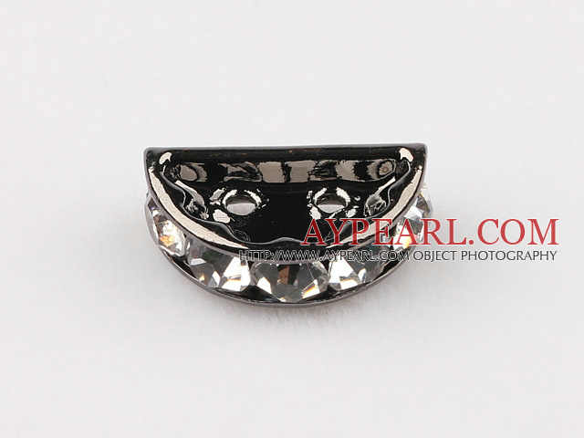 Beads,alloy and rhinestone,clear,7.5*12.5mm 2-strand half-round bridge spacer. Sold per pkg of 100.